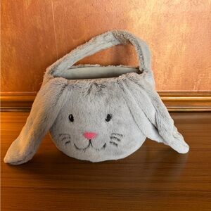 Kids Cute Fuzzy Grey Bunny Easter Basket with Handle Plush